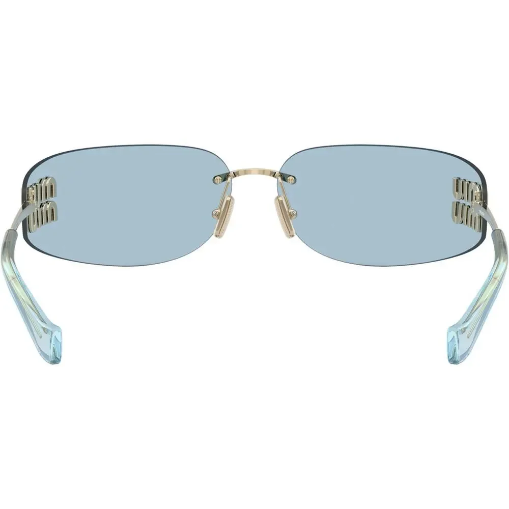 MIU MIU MU A51S ZVN10P Gold Light Blue Lens Women Wrap Sunglasses AUTHENTIC